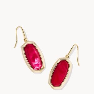 NWT Kendra Scott Dani Bezel Gold Drop Carmine Red Illusion Earrings